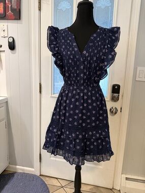 BB Dakota Navy Floral Ruffle Sleeve Mini Dress